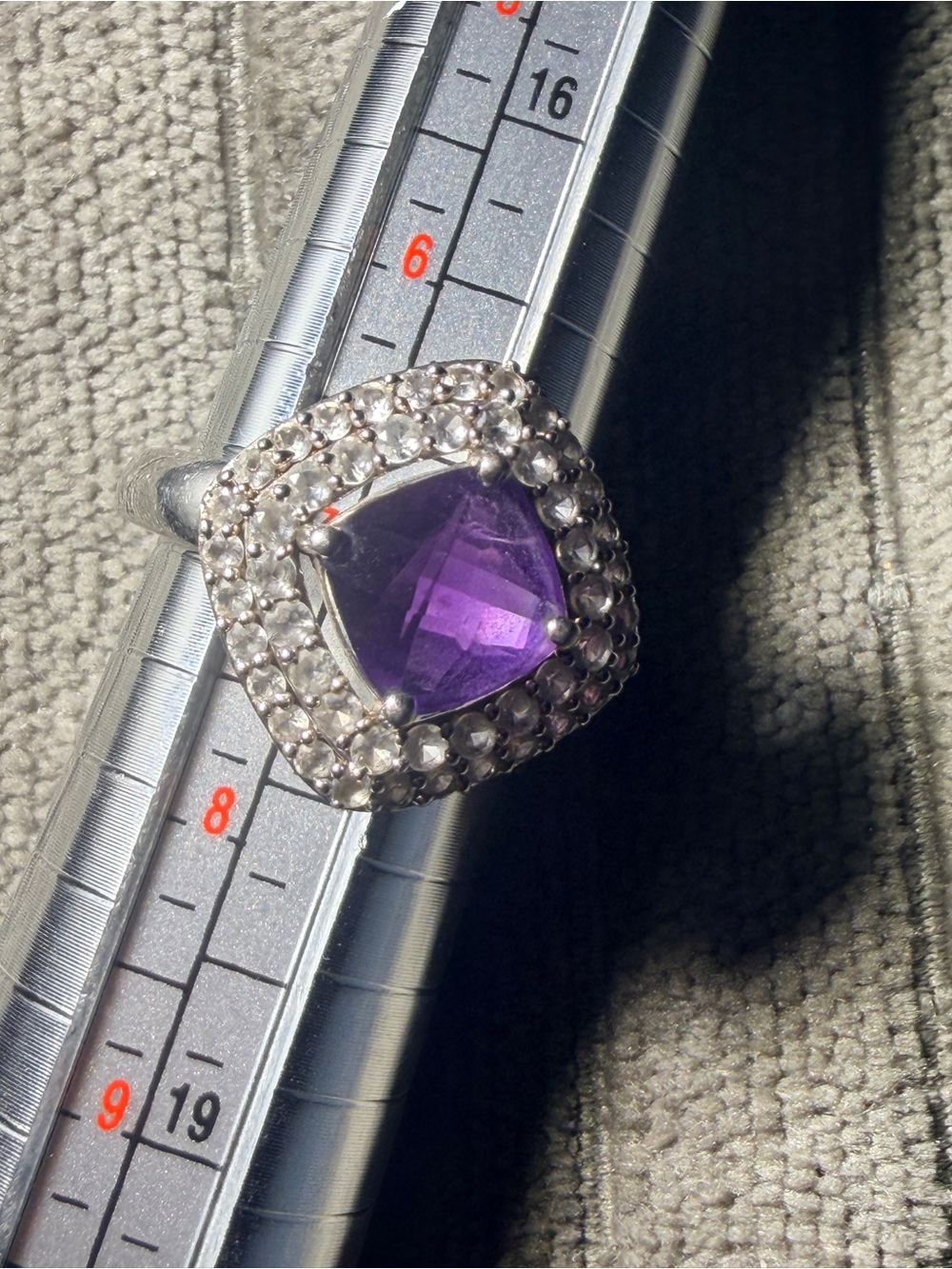 Sterling Silver Purple Gemstone Halo Ring